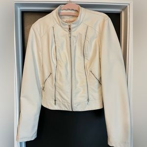 White Leather Cropped Jacket